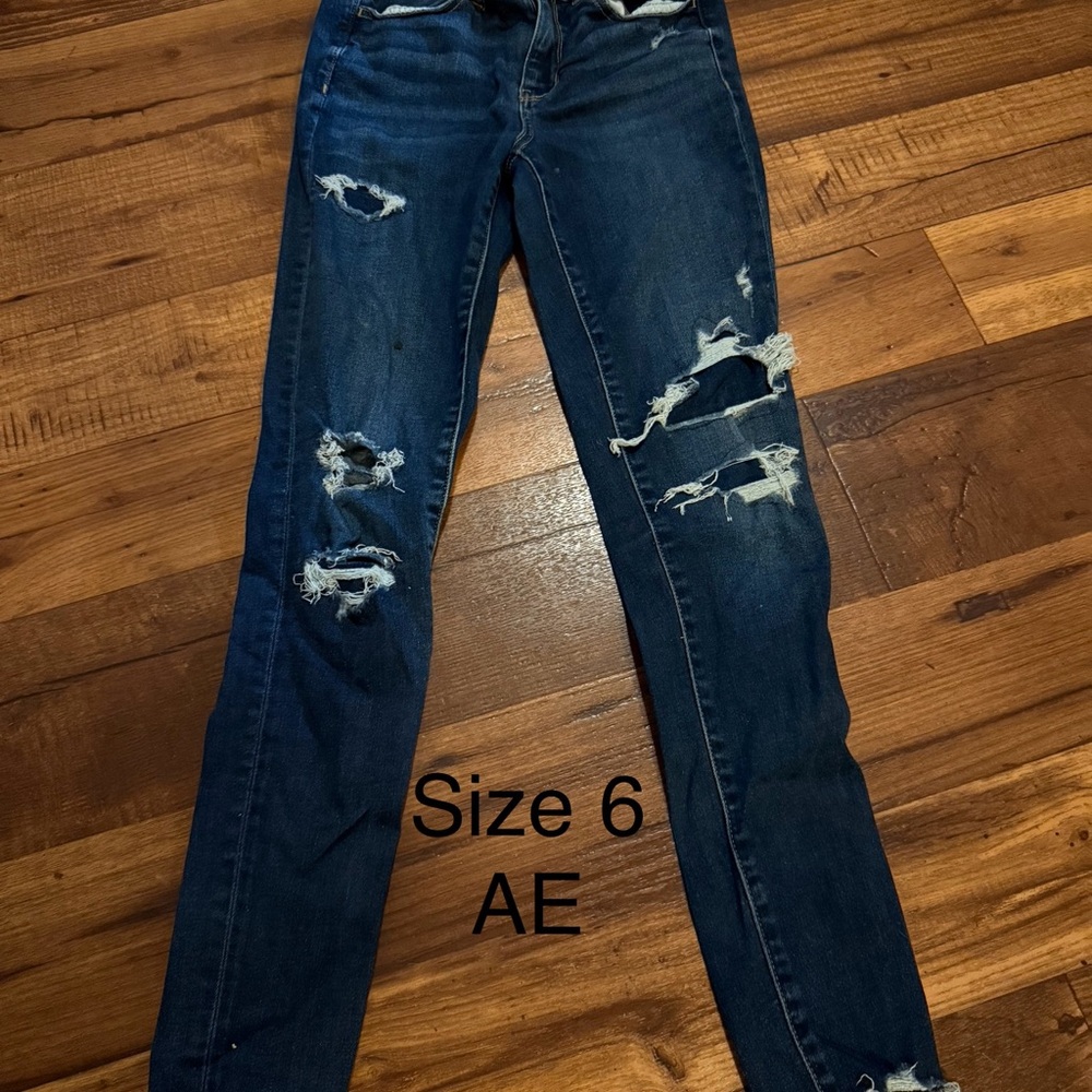 American Eagle Outfitters Blue Skinny Jeans Distressed Design